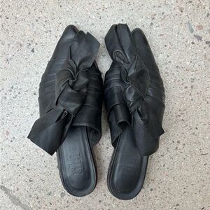 Tibi Black Knotted Leather Slide Mules